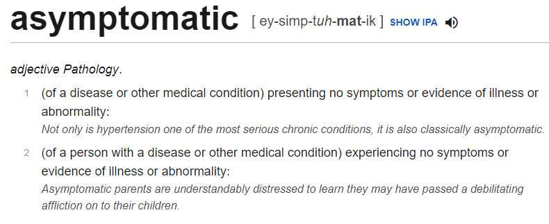 asymptomatic defined